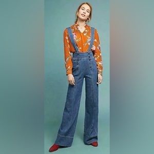 Anthropologie Women's Pilcro High-Waist Button Wide-Leg Denim Jumpsuit -size 30